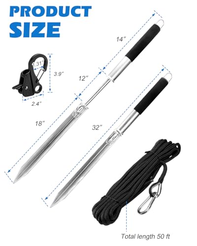 Venussar 32 Inch Sand Spike Boat Anchor Pole with Stainless Steel Hook & 50ft Line for Shallow Water Beaches