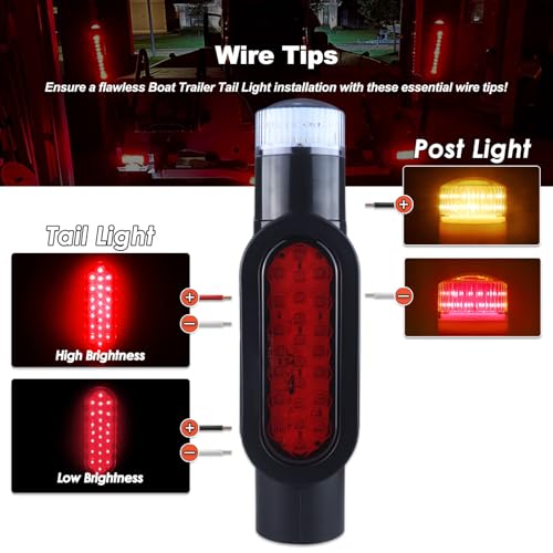Boat Trailer Guide-On Post Light Set Black Waterproof 24LED Turn Signal Brake Lights