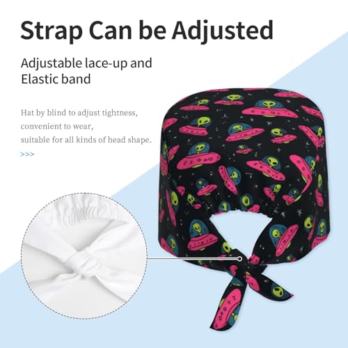 Adjustable Scrub Cap with Sweatband - Breathable Work Hat for Men Women - Alien in Cup
