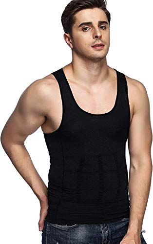 Men's Compression Shapewear Tummy Tank Top - Large Black 5 Pack