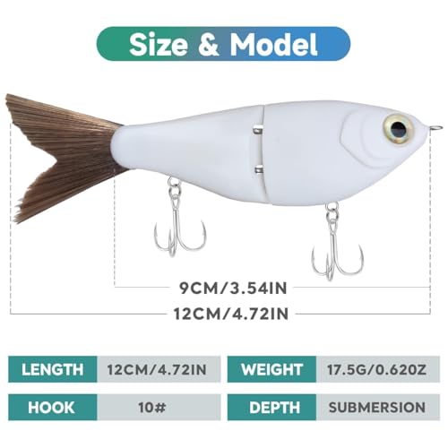 4.7in White Lifelike Fishing Lure with Fur Tail for Bass Trout Shad Musky