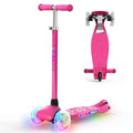 Kids Scooter with Lights and Adjustable Height - Rose Red, 7 Lighting Effects, 3-Wheel Toddler Ride-On