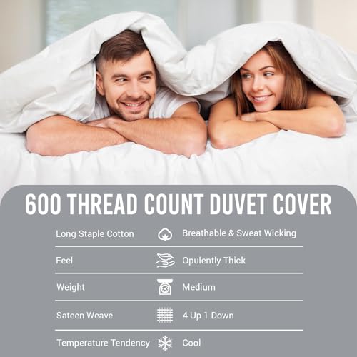 Pizuna White Queen Duvet Cover Set - 600 Thread Count Cotton, Includes 1 Duvet & 2 Pillow Shams