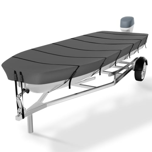 VINPATIO 10-12ft Flat Bow Jon Boat Cover Waterproof Heavy Duty UV Fade Resistant Grey