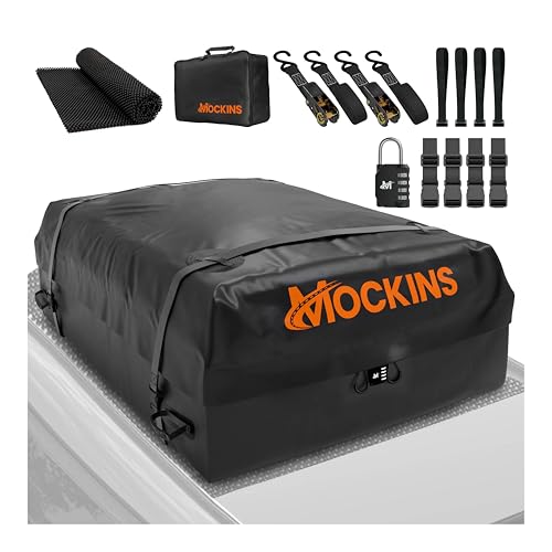 Mockins 25 Cu Ft Waterproof Rooftop Cargo Bag for Cars and SUVs – 60x43x17 Inches, Heavy-Duty, Weatherproof Travel Storage