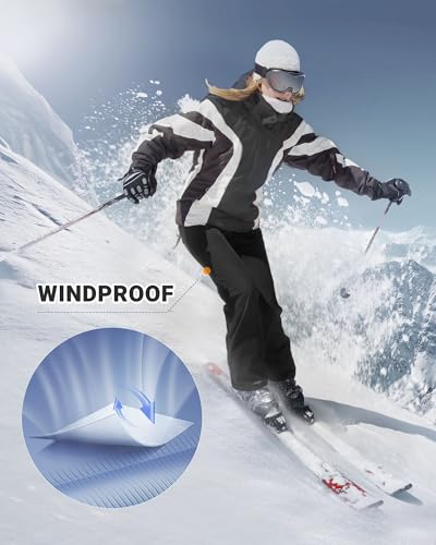Women's Waterproof Fleece-Lined Ski Snow Hiking Pants - Black, 10 Short, Elastic Waistband