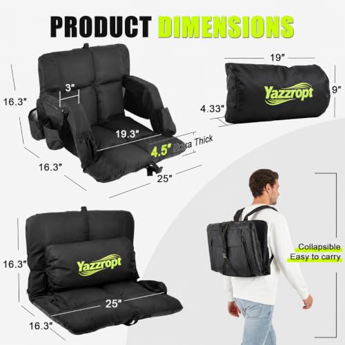 Wide Dual-Zone Heated Stadium Seat with Back Support - 25in, Extra Thick Cushion, Adjustable Backrest & Cup Holder