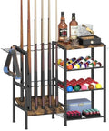 Pool Stick Holder for 10 Cues Floor Stand with 4-Tier Storage Shelf - Black - Variation of THIS listing