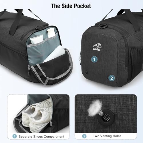 60L Waterproof Duffle Backpack with Wet Pocket & Shoe Compartment - Dark Grey/Black