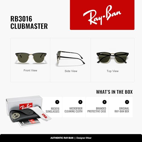Unisex Ray-Ban RB3016 Clubmaster Classic Square Sunglasses - Black on Gold, 49mm