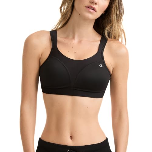 Women's High-Impact Sports Bra 36D Black - Maximum Support & Breathable Moisture-Wicking Fabric