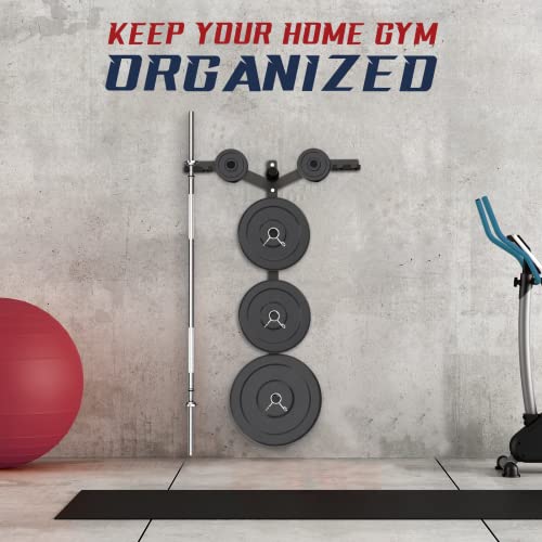 Wall Mounted Weight Plate Rack & Barbell Holder - Heavy Duty Steel, Black (Yes4All 6 Pegs & 4 Barbell Storage, Load up to 1190 lbs) - A. Black