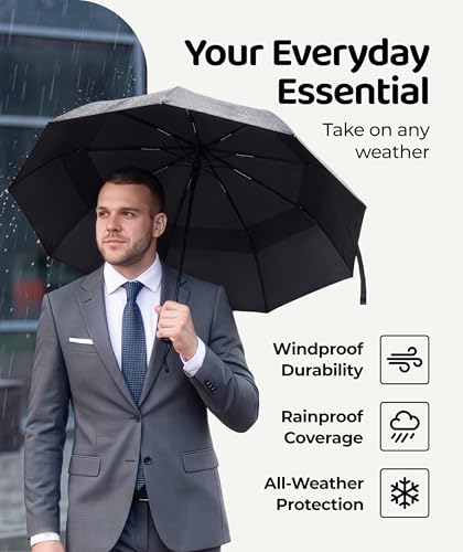 Repel Windproof Travel Umbrella Onyx 3 Compact Automatic Rain Sun Shield