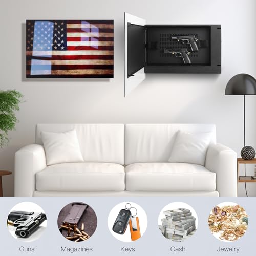 American Flag Wall Gun Safe Disguised Biometric Hidden Pistol Storage - 18.8 Inch