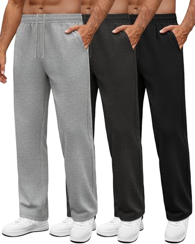 Men's Open Bottom Sweatpants with Wide Leg Fit - Black, Heather Gray, Small