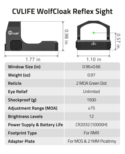CVLIFE Green Dot Sight 2 MOA for RMR Footprint with Adapter Plates