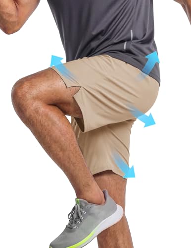 Men's 7 Inch Athletic Shorts Large Khaki Quick Dry Workout Shorts