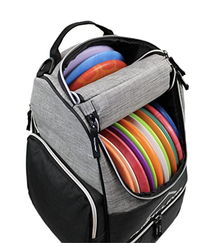 Gray Flight Level Disc Golf Backpack with Insulated Cooler - Large Capacity Up to 20 Discs