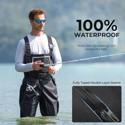 Extremus KastKing MarshPro Waterproof Fishing Waders with Boots - Size 10, Black