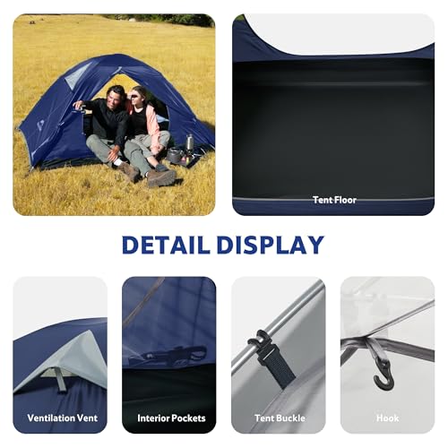 Naturehike Bleik-A 3-Person Waterproof Camping Tent Blue Lightweight Backpacking Shelter