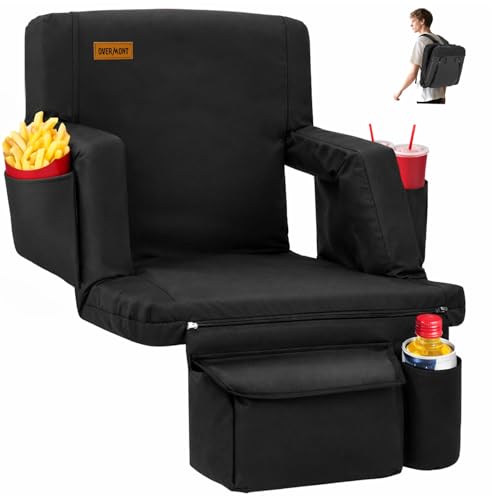 Overmont Stadium Bleacher Seat with Back Support & Armrests, Black, 20.5"