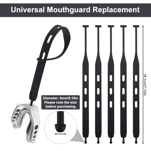 10 Pack Football Mouth Guard Tether Straps - Black, 18.1cm