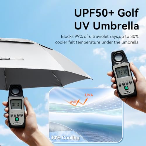 UV Protection Golf Umbrella 68 Inches Windproof Sun Shade with Double Canopy - Black & Silver
