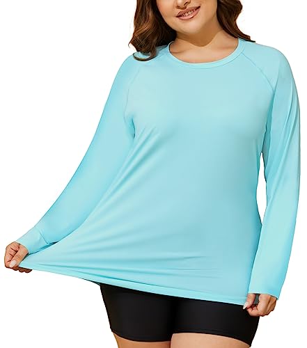 Plus Size Sun Protection Shirts for Women UPF 50+ Long Sleeve Top 3X-Large Green