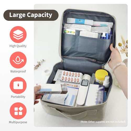 Multifunction First Aid Bag - Waterproof Emergency Medical Storage for Outdoor Camping Hiking Travel Light Grey
