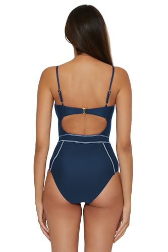 Women's Navy One-Piece Swimsuit with Corset Style - Medium, Color Sheen