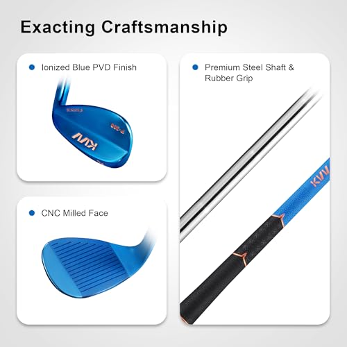 KVV Premium Golf Wedges 52/56/60 Degree Set with Ionized Blue PVD Finish - Right-Handed CNC Milled Face for Men & Women - 60 Degree