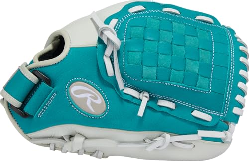 Rawlings Youth Fastpitch Softball Glove 11.5" White/Teal Basket Web Right Hand Throw