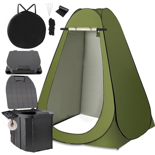 Large Portable Camping Toilet Kit with Pop-Up Privacy Tent & Washable Shower, Poo Gel Bags