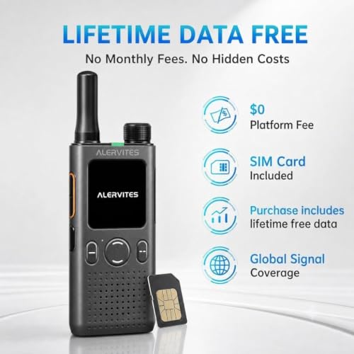 ALERVITES AT1-Grey Long Range 4G LTE Walkie Talkies with App, Unlimited Nationwide Coverage