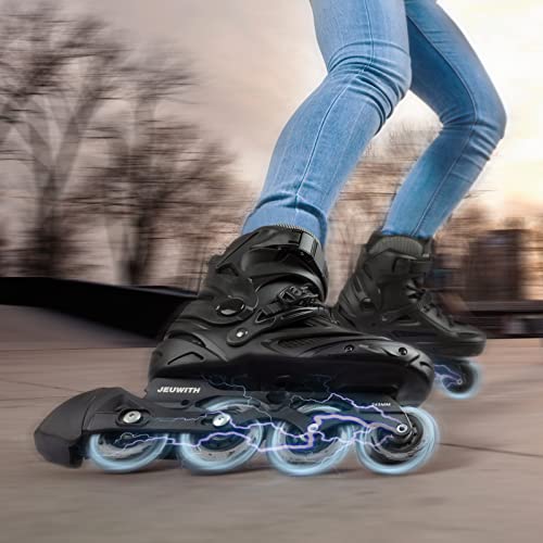 Jeuwith Unisex Inline Skates for Men Women - Black, 29.5cm, Size 10-11 Men / 11-12 Women, Outdoor Fitness Blades