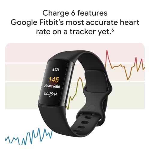 Fitbit Charge 6 Fitness Tracker with Heart Rate, GPS, Water-Resistant, Obsidian
