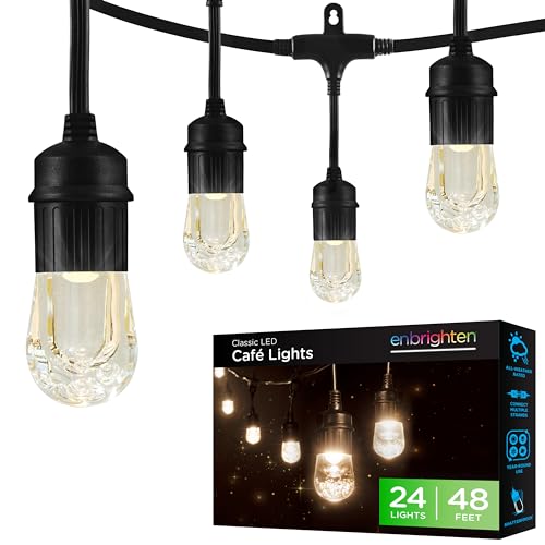 Enbrighten 48ft Outdoor String Lights - 24 White LED Bulbs, Weatherproof