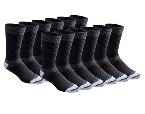 Dickies Men's Dri-Tech Moisture Control Crew Socks - Black, Large, 12 Pairs