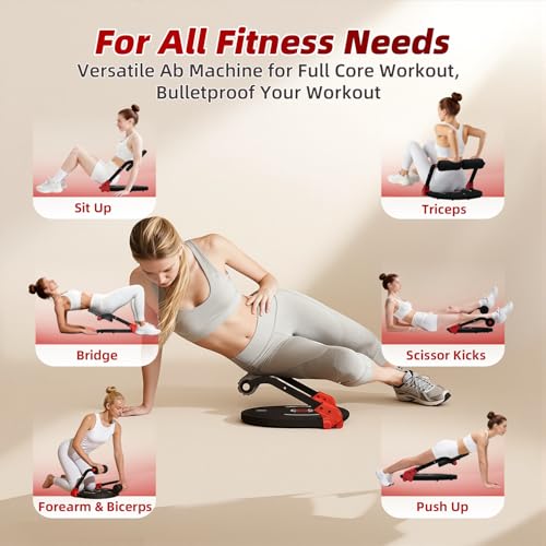 Mdeam Upgraded Ab Machine with Flat Backrest - Red & Black Home Sit-Up Equipment