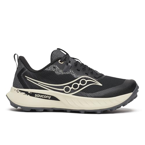 Saucony Peregrine 15 Trail Running Shoes 9 Wide Black Pearl - Neutral Cushioning, Lightweight, Durable