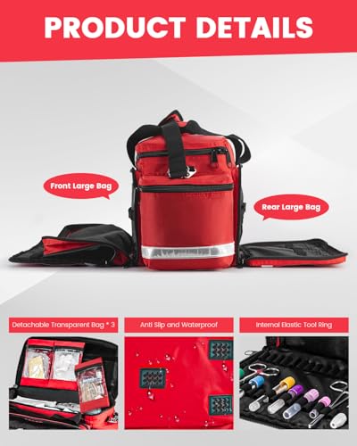 Red XL Medical Bag EMT Trauma First Responder Paramedic Equipment Organizer