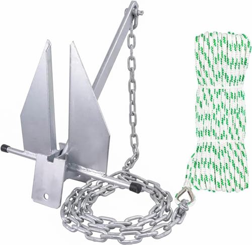 Boat Anchor Kit 10LB Fluke Anchor with Chain and Rope - Fits 16-26 FT Boats