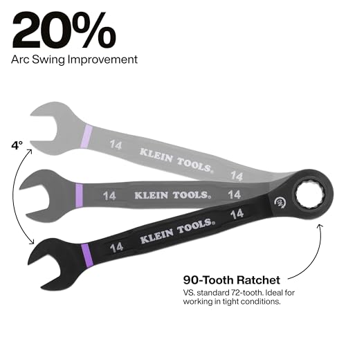 Klein Tools 69408MG Ratcheting Combination Wrench Set, 8-Piece Metric, 90-Tooth, I-Beam Handle, Color-Coded Sizes