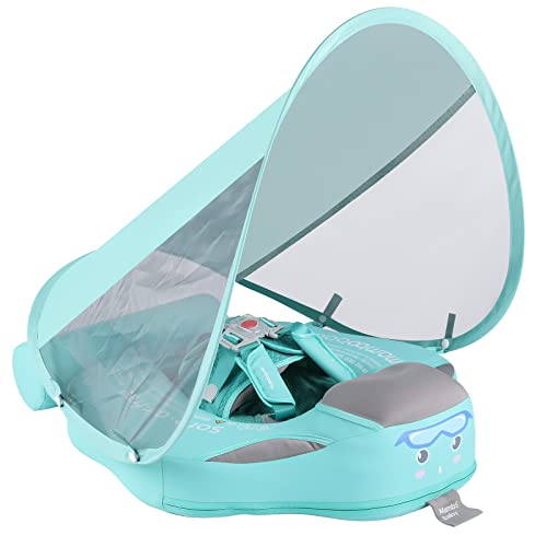 GENTEACO Deluxe Baby Swim Float with Canopy & Tail - Non-Inflatable Toddler Pool Float (Green, 3-24 Months)