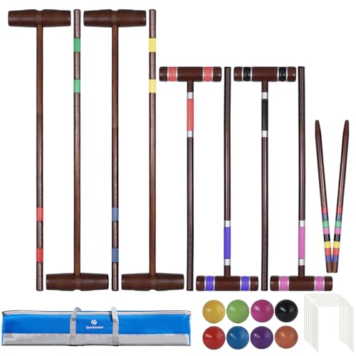 SpeedArmis Antique Finish 28In & 32In Croquet Set with Rubber Wood Mallets - Family Lawn Game