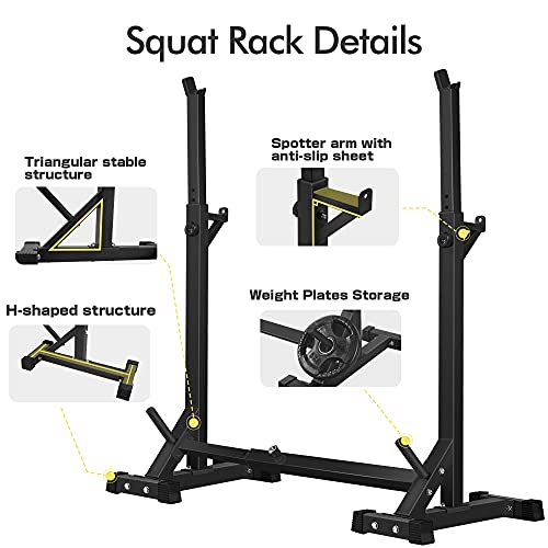 Black Adjustable Squat Rack Stand - Heavy Duty Barbell & Dumbbell Storage for Home Gym