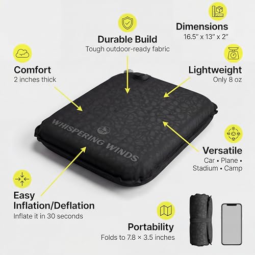 Black 4-Pack Inflatable Seat Cushions for Travel & Outdoor Use - Whispering Winds