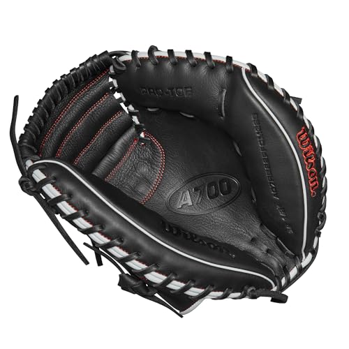 Wilson A700 32.5" Baseball Catcher's Mitt - Right Hand Throw, Black/Silver/Red