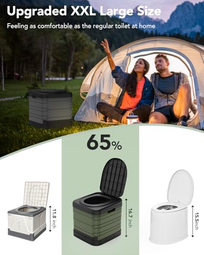 Portable Toilet for Adults Collapsible Camping Toilet - Green, 16.7-Inch Height