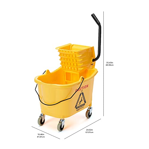 35-Quart Commercial Mop Bucket with Side-Press Wringer on Wheels - Yellow